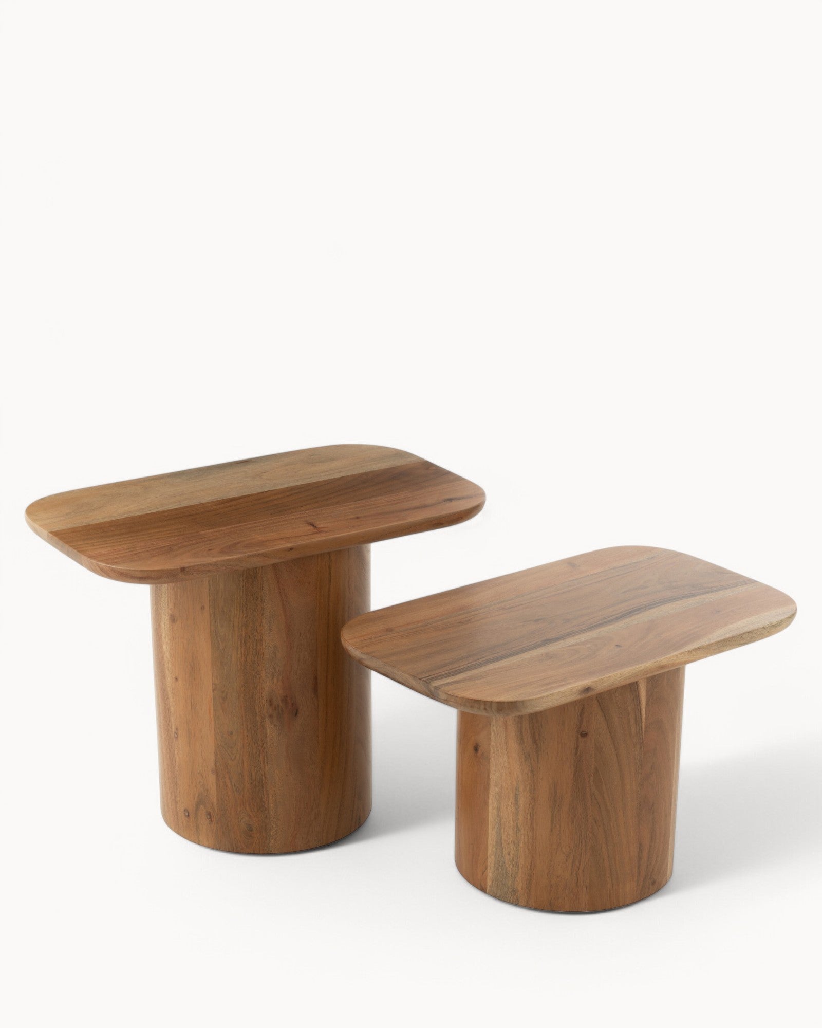 J-Line - Set of 2 Side Tables - Acacia Wood & MDF - Natural Finish, 47cm