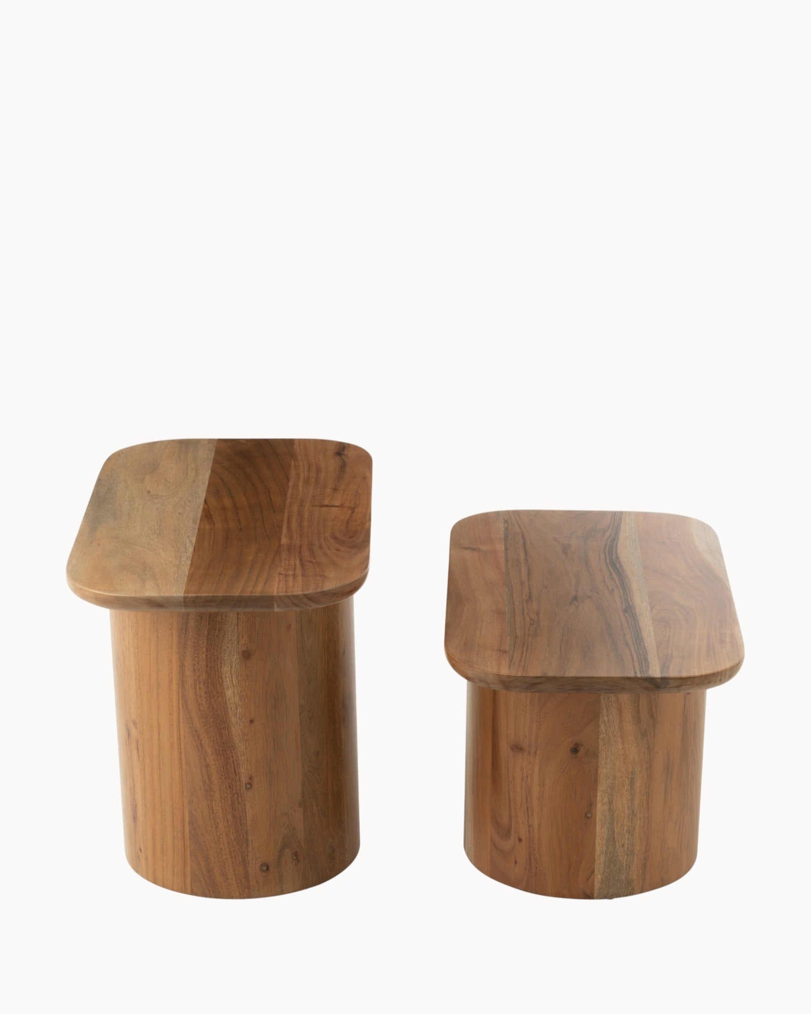 J-Line - Set of 2 Side Tables - Acacia Wood & MDF - Natural Finish, 47cm