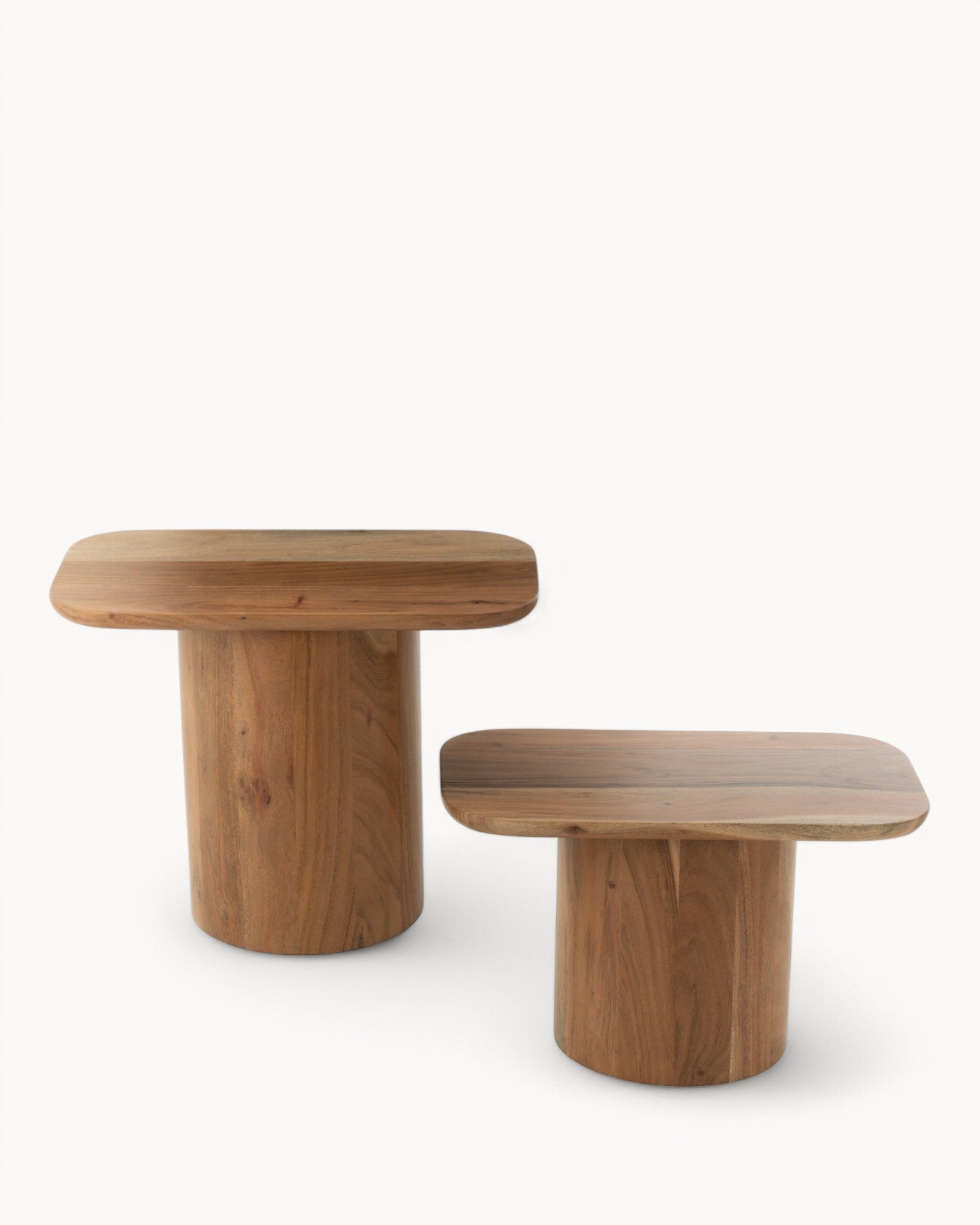 J-Line - Set of 2 Side Tables - Acacia Wood & MDF - Natural Finish, 47cm