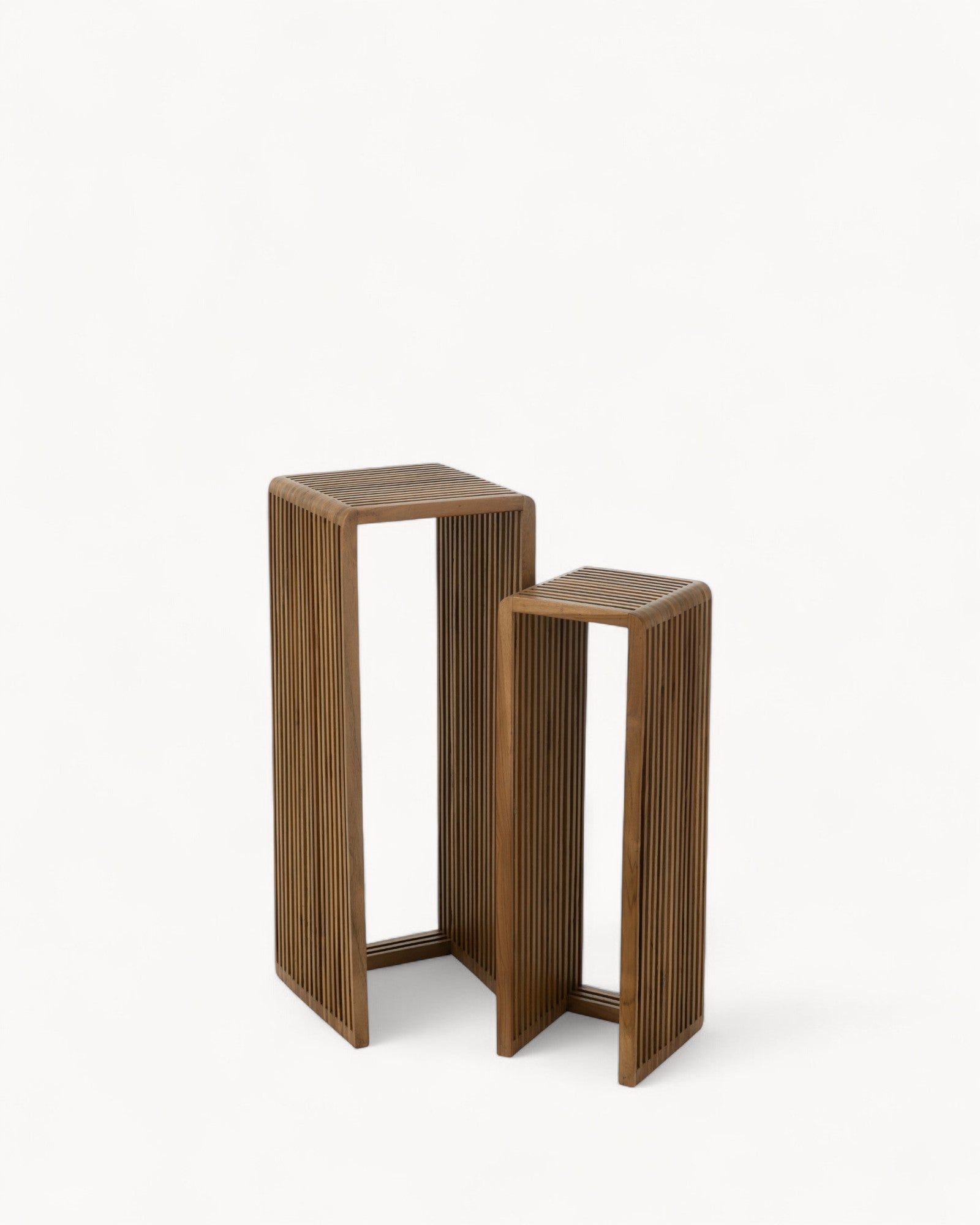 J-Line – Set of 2 Side Tables – Recycled Teak, Natural Wood, Cubic Design