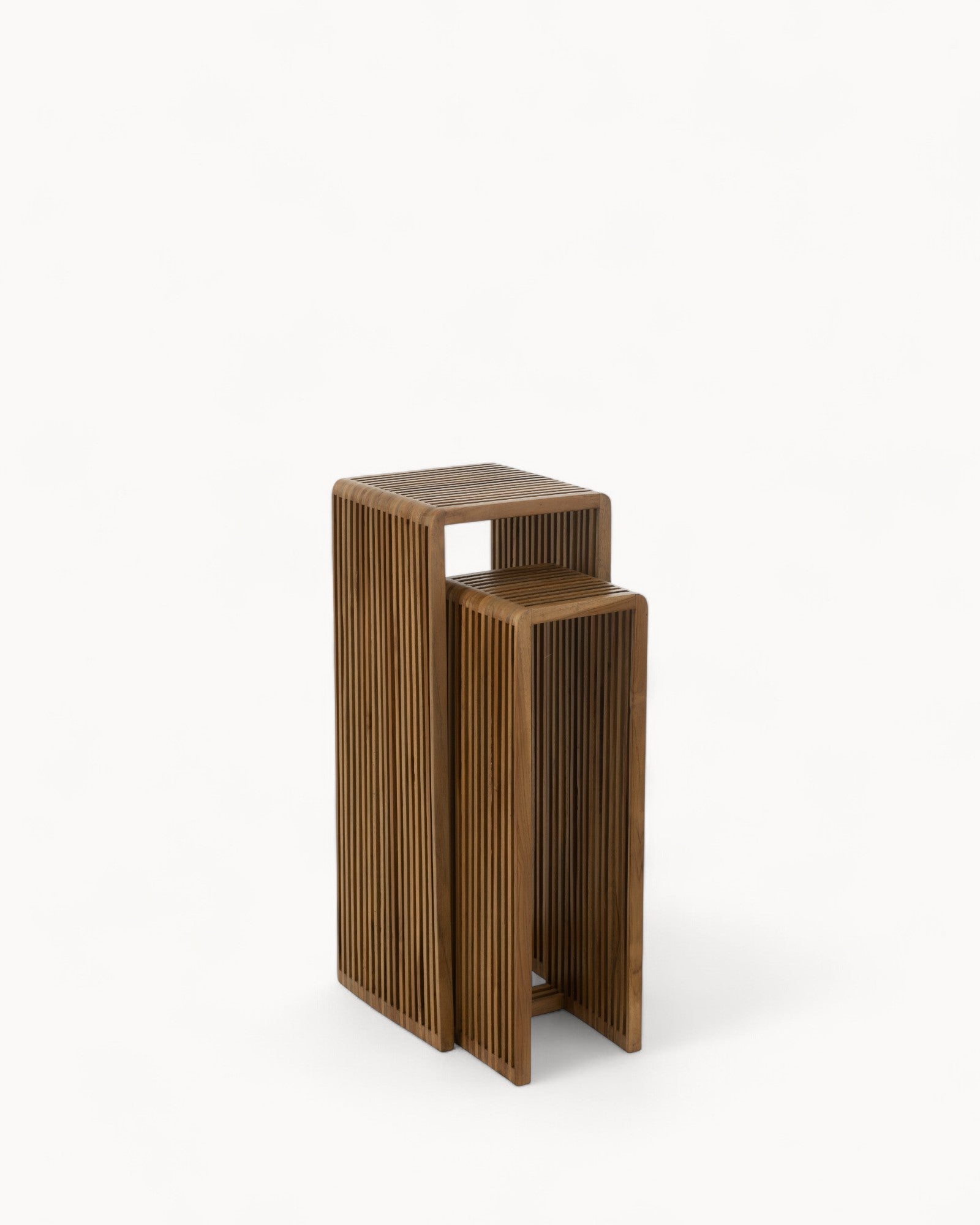 J-Line – Set of 2 Side Tables – Recycled Teak, Natural Wood, Cubic Design