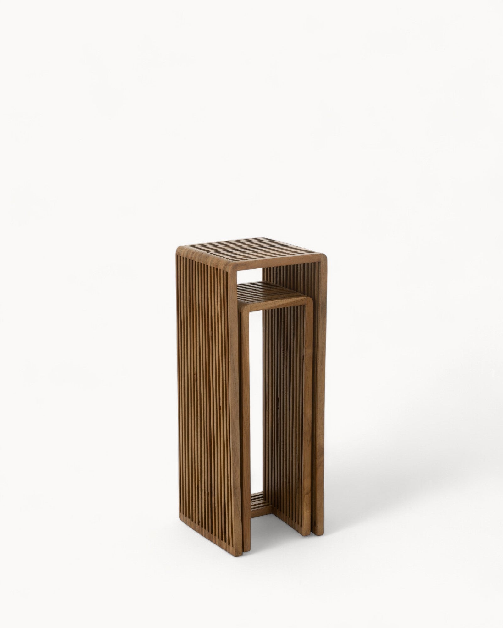 J-Line – Set of 2 Side Tables – Recycled Teak, Natural Wood, Cubic Design