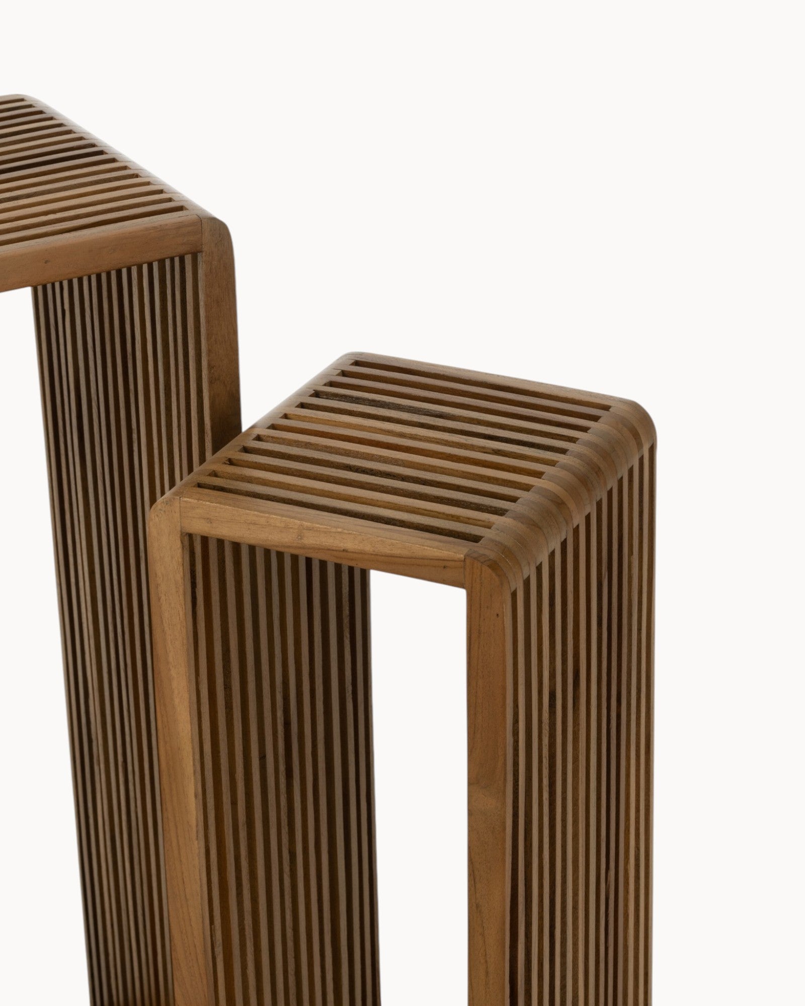 J-Line – Set of 2 Side Tables – Recycled Teak, Natural Wood, Cubic Design