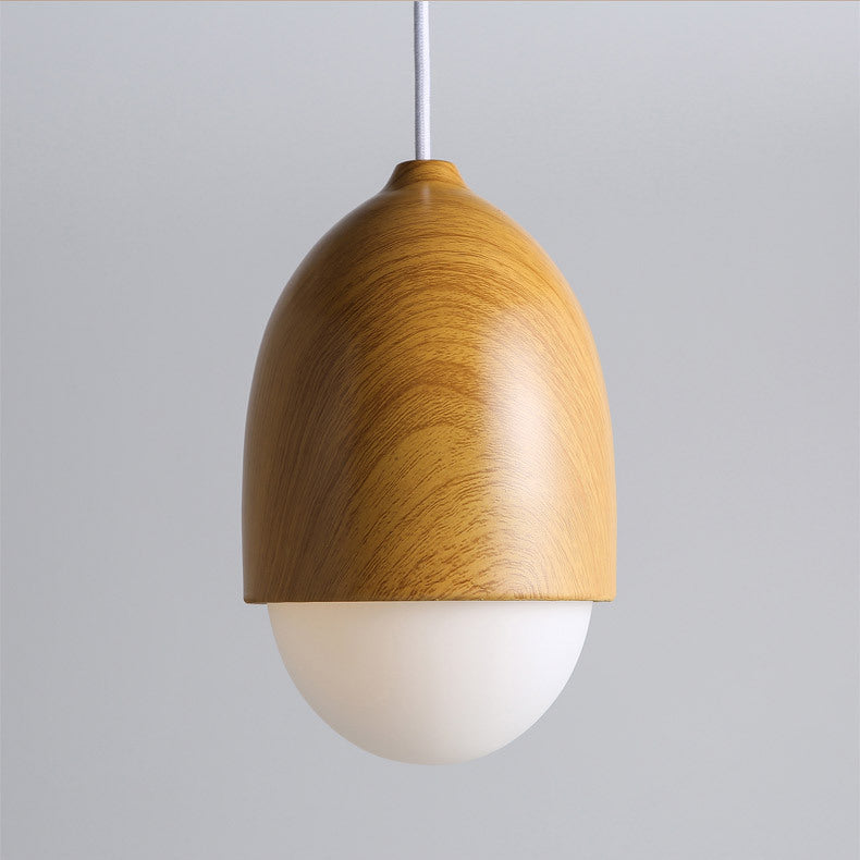 Moderne nussförmige Pendelleuchte – Dekorative Hängelampe mit Glas & Holzoptik