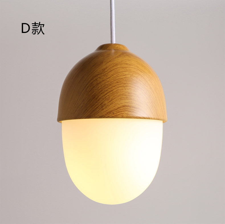 Moderne nussförmige Pendelleuchte – Dekorative Hängelampe mit Glas & Holzoptik