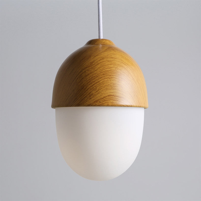 Moderne nussförmige Pendelleuchte – Dekorative Hängelampe mit Glas & Holzoptik