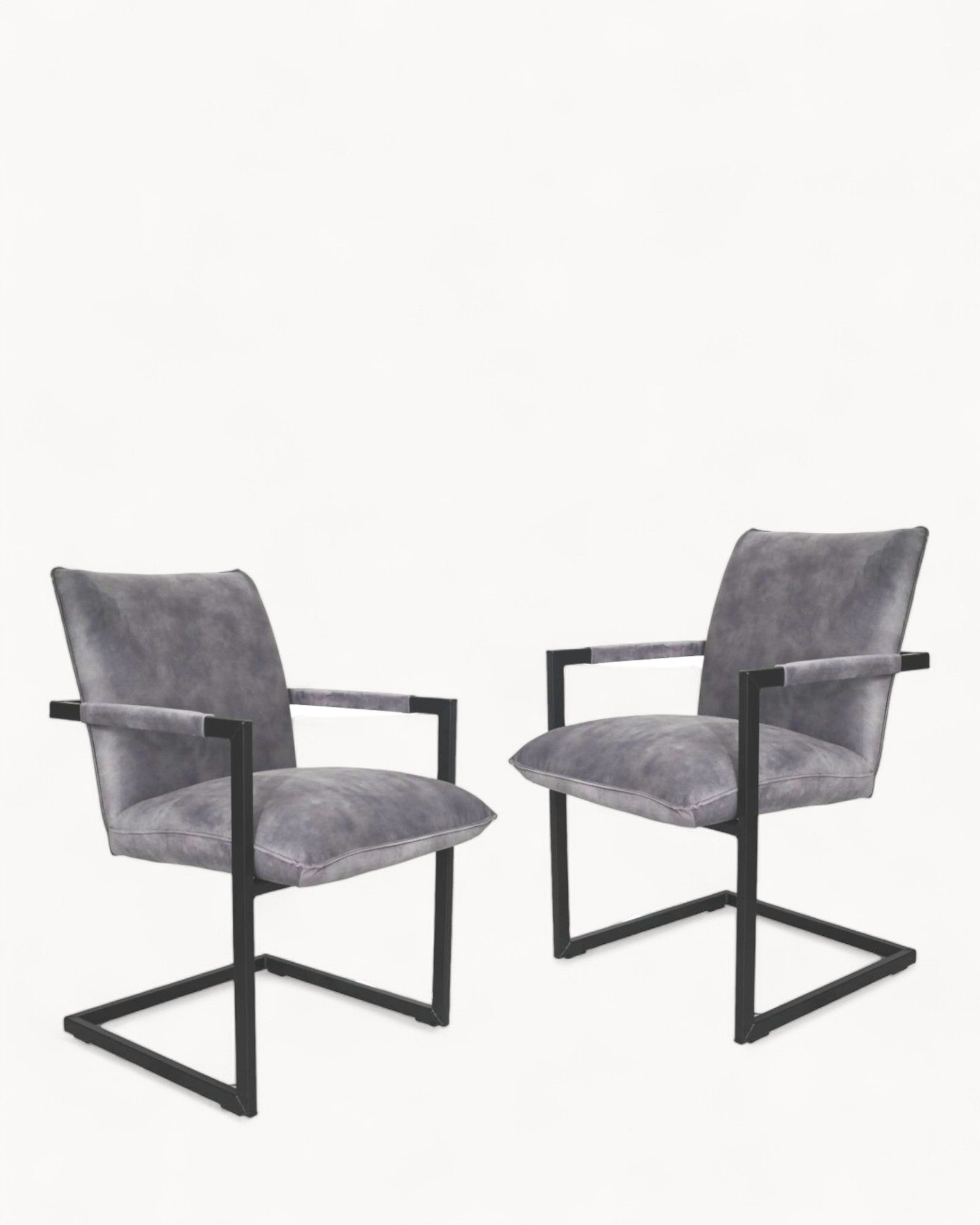HSM Collectie – Boston eetkamerstoel, set van 2 – grijs – stof/metaal