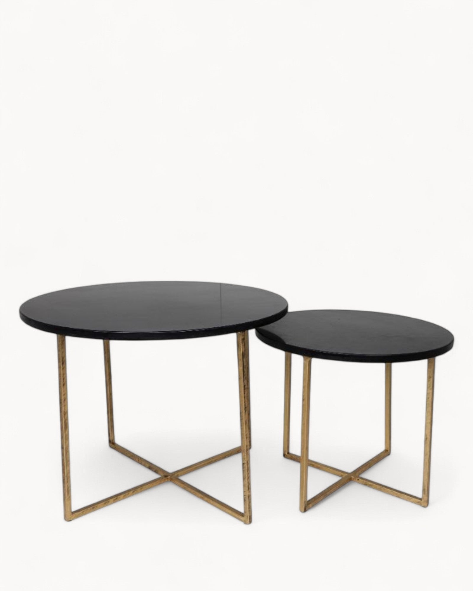 HSM Collection - Coffee Table Set Round - Marble Black/Gold - 2 Pieces