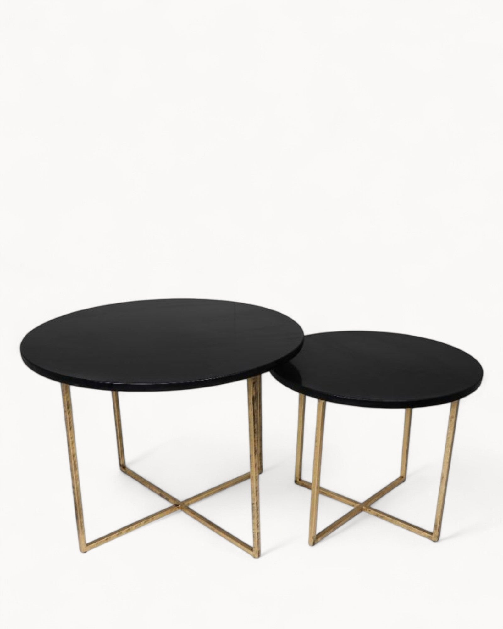 HSM Collection - Coffee Table Set Round - Marble Black/Gold - 2 Pieces