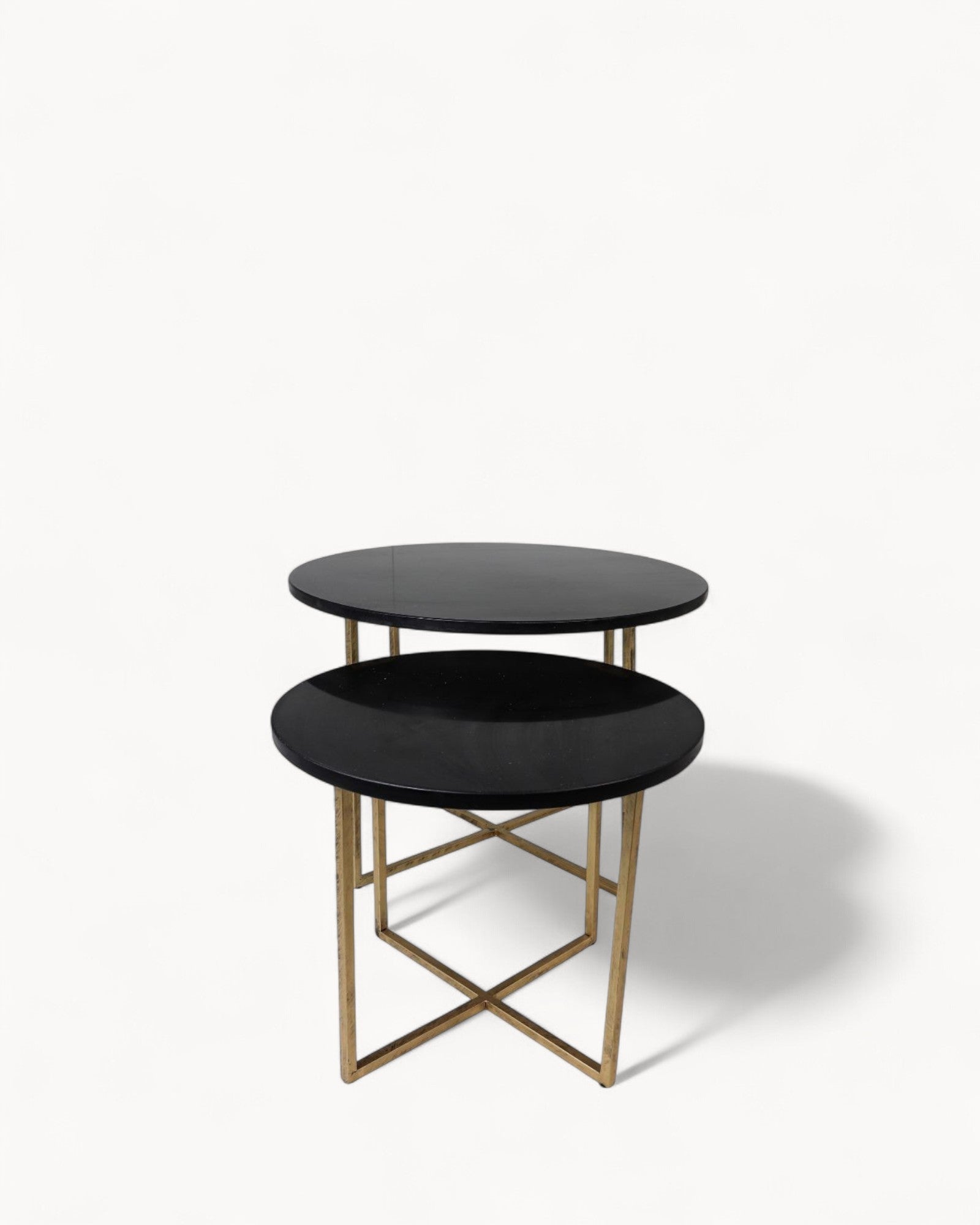 HSM Collection - Coffee Table Set Round - Marble Black/Gold - 2 Pieces