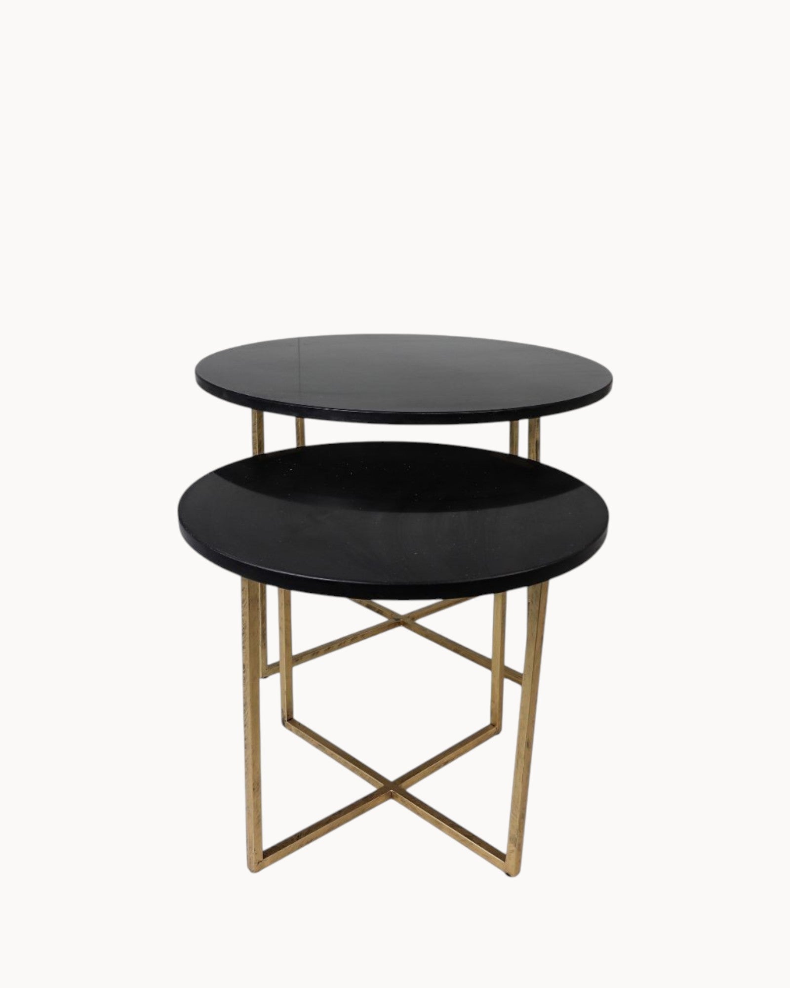 HSM Collection - Coffee Table Set Round - Marble Black/Gold - 2 Pieces