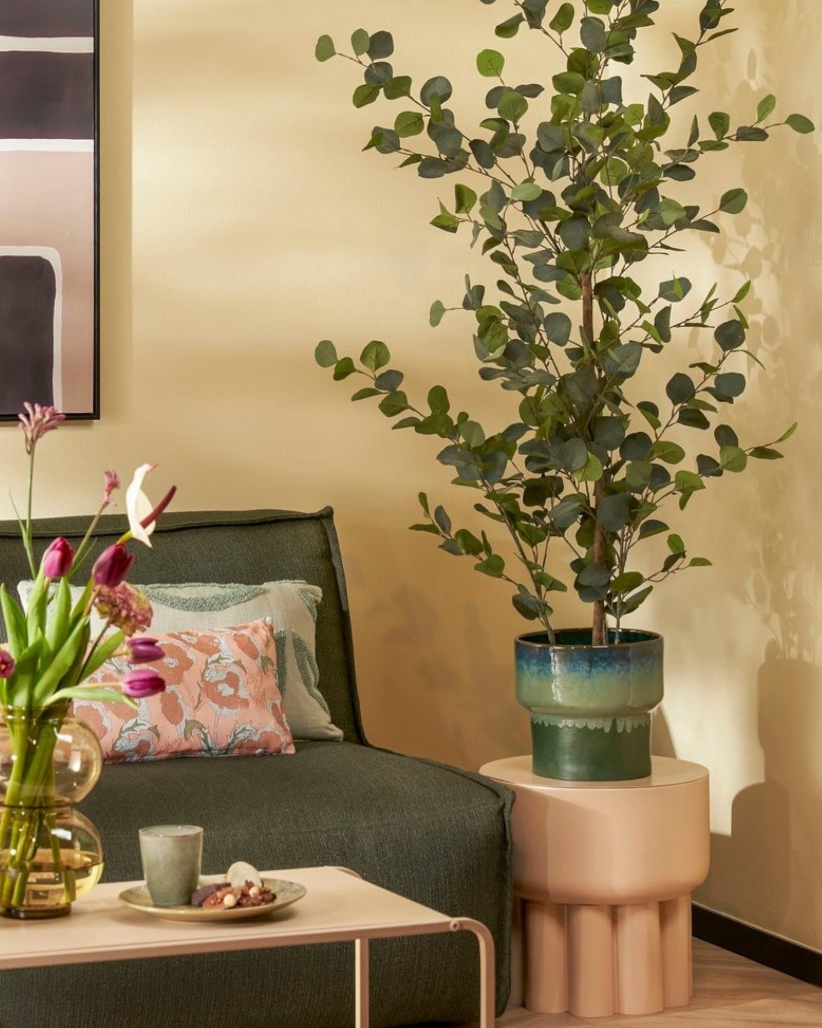 Mica Decoraties - Kunstmatige eucalyptusplant in pot - Groen - H150 x Ø30 cm