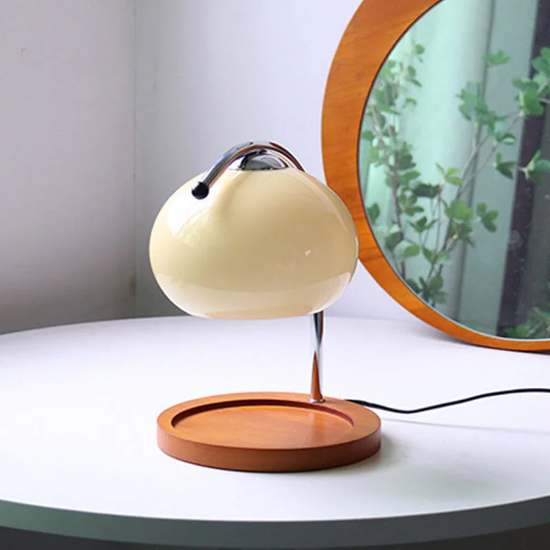 Vintage Glass Table Lamp Candle Warmer | Bauhaus Style, Wooden Base, Glass Cover, LED Bulbs, Dimmable