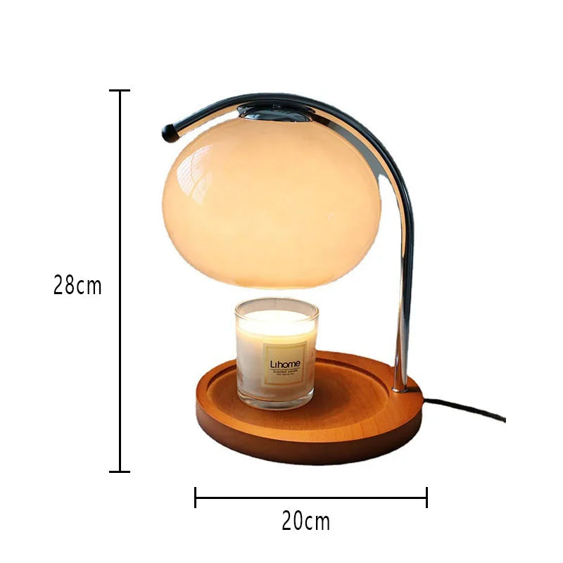 Vintage Glas Tischlampen Kerzenwärmer | Bauhaus-Stil, Holzsockel, Glasabdeckung, LED-Leuchtmittel, Dimmbar