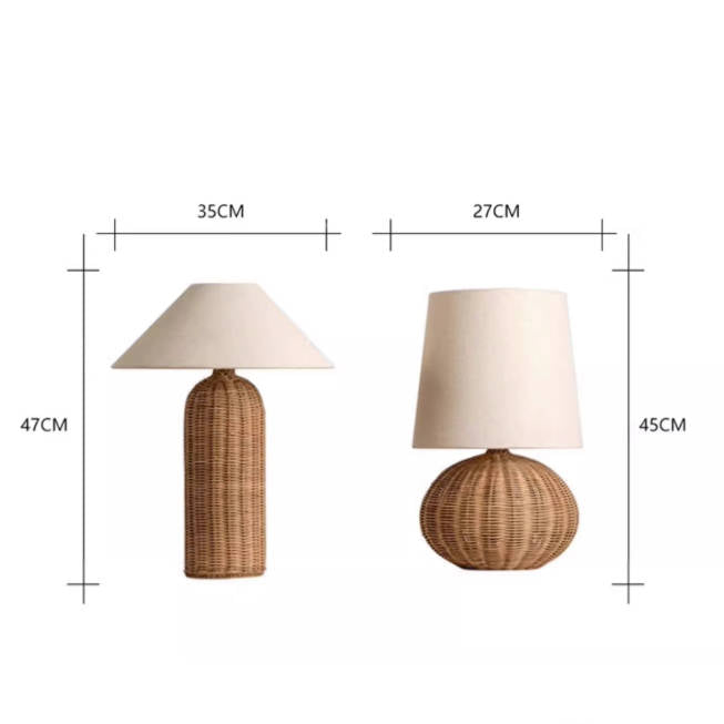 Wabi-Sabi Rattan Table Lamp in Vintage Style