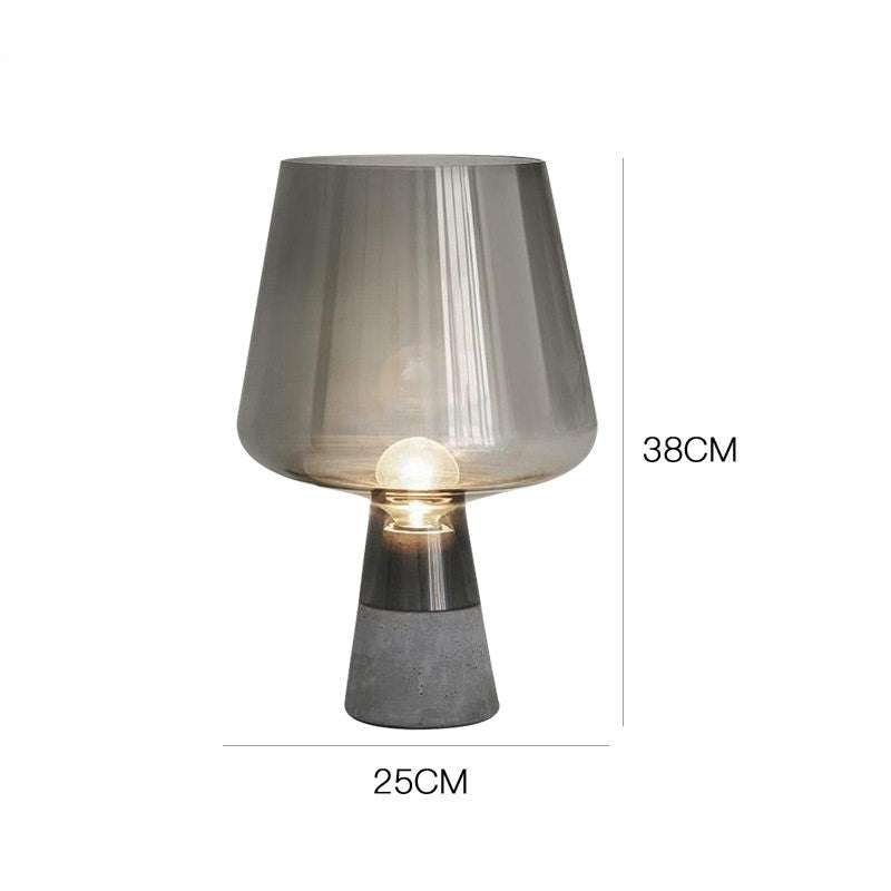 Modern Minimalist Smoked Glass Table Lamp with Concrete Base