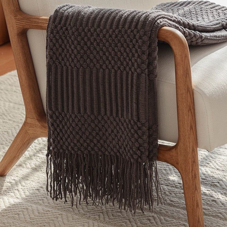 Fringed Knit Throw Blanket – Soft Living Room Blanket in Modern Textured Design