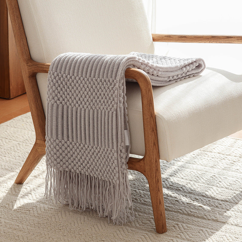 Gebreide Plaid met Franjes – Zachte Woonkamerdeken in Modern Gestructureerd Design