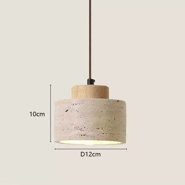 Travertijn Hanglamp met Houtdetail – Wabi-Sabi Designer Hanglamp van Natuursteen
