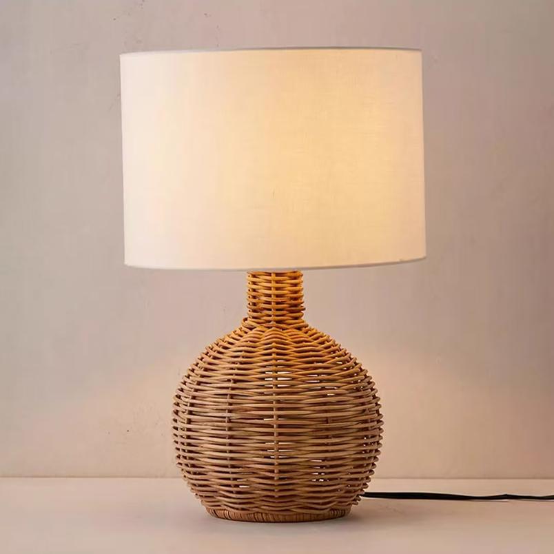 Wabi-Sabi Rattan Table Lamp in Vintage Style