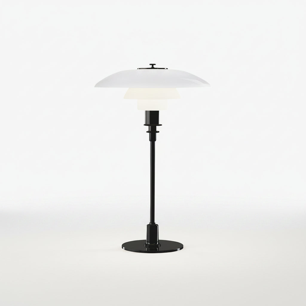 Moderne glazen tafellamp met 3-laags kap