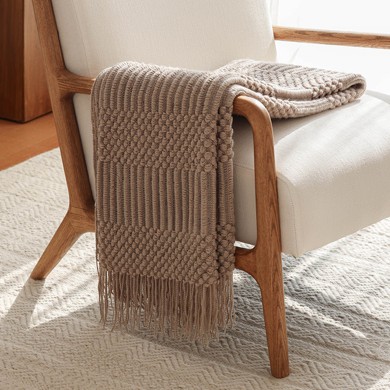 Gebreide Plaid met Franjes – Zachte Woonkamerdeken in Modern Gestructureerd Design