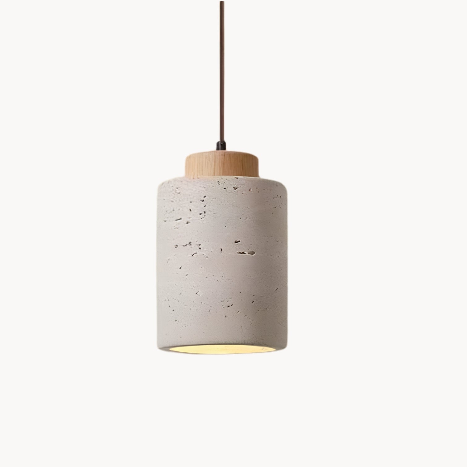 Travertijn Hanglamp met Houtdetail – Wabi-Sabi Designer Hanglamp van Natuursteen