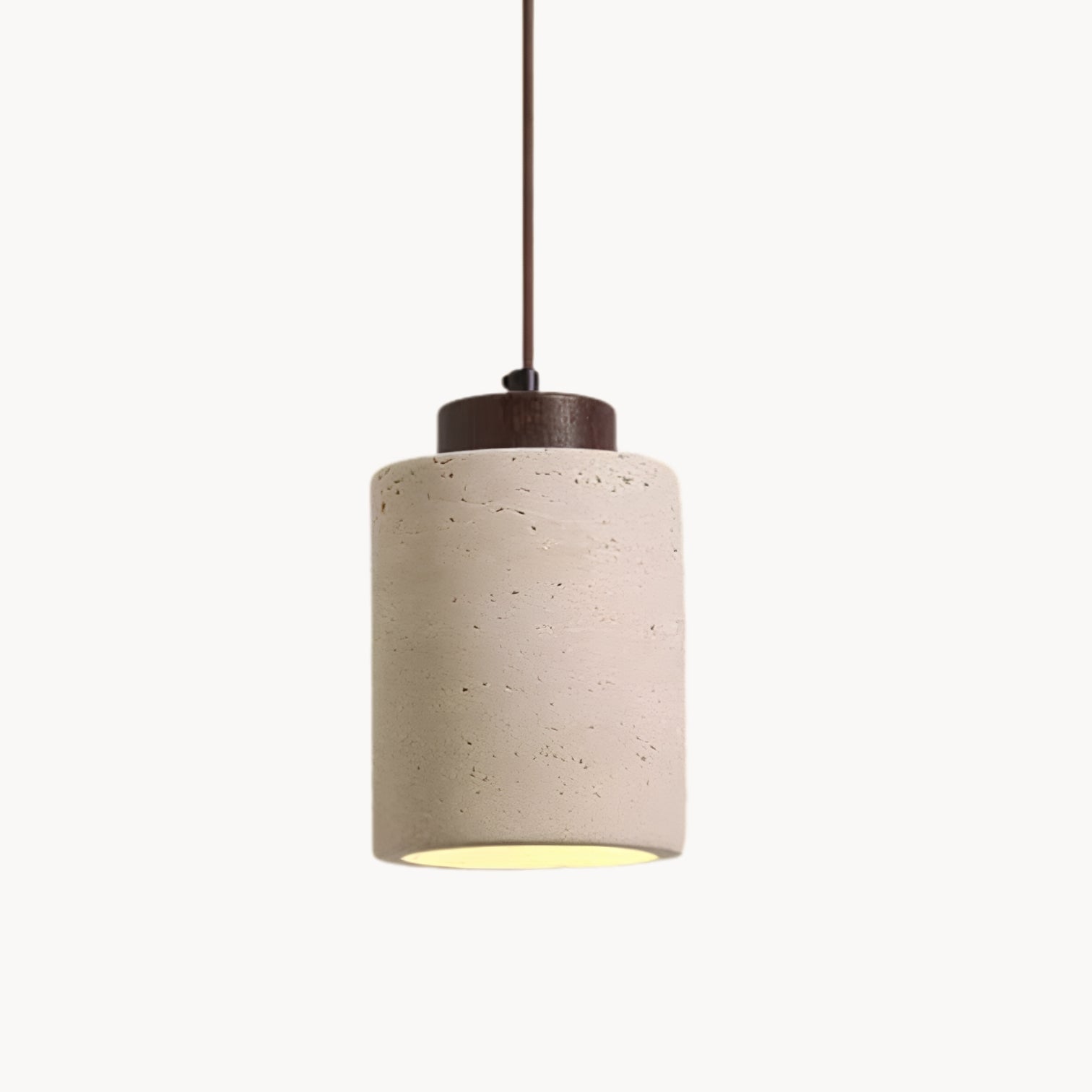 Travertijn Hanglamp met Houtdetail – Wabi-Sabi Designer Hanglamp van Natuursteen