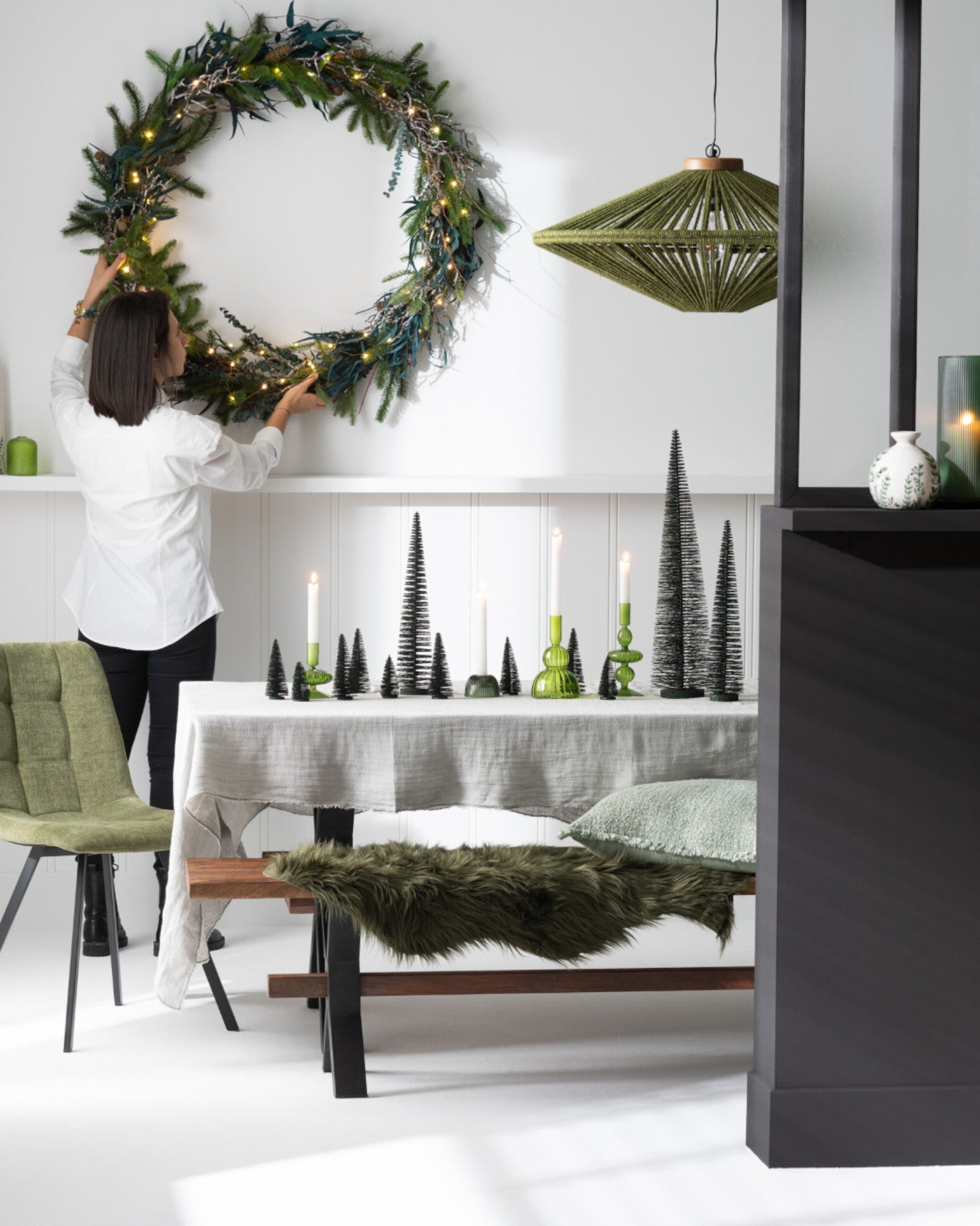J-Line Hanglamp Ovni Groen - Grote Hanglamp van Metaal en Jute