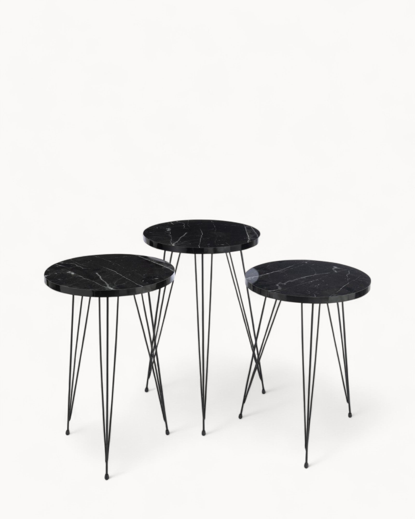 J-Line – Set of 3 Side Tables – Black Wood & Metal – Modern Nesting Design