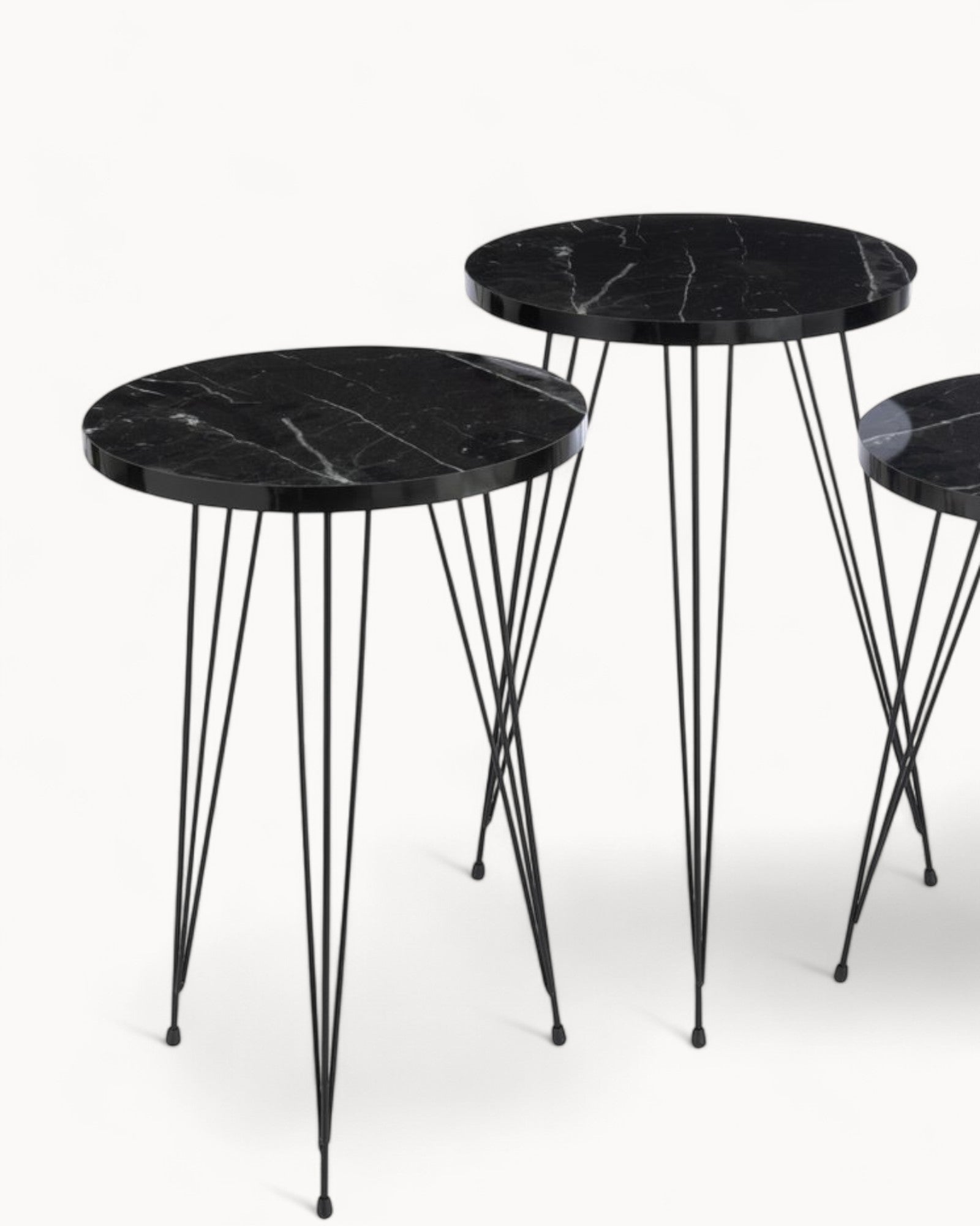 J-Line – Set of 3 Side Tables – Black Wood & Metal – Modern Nesting Design