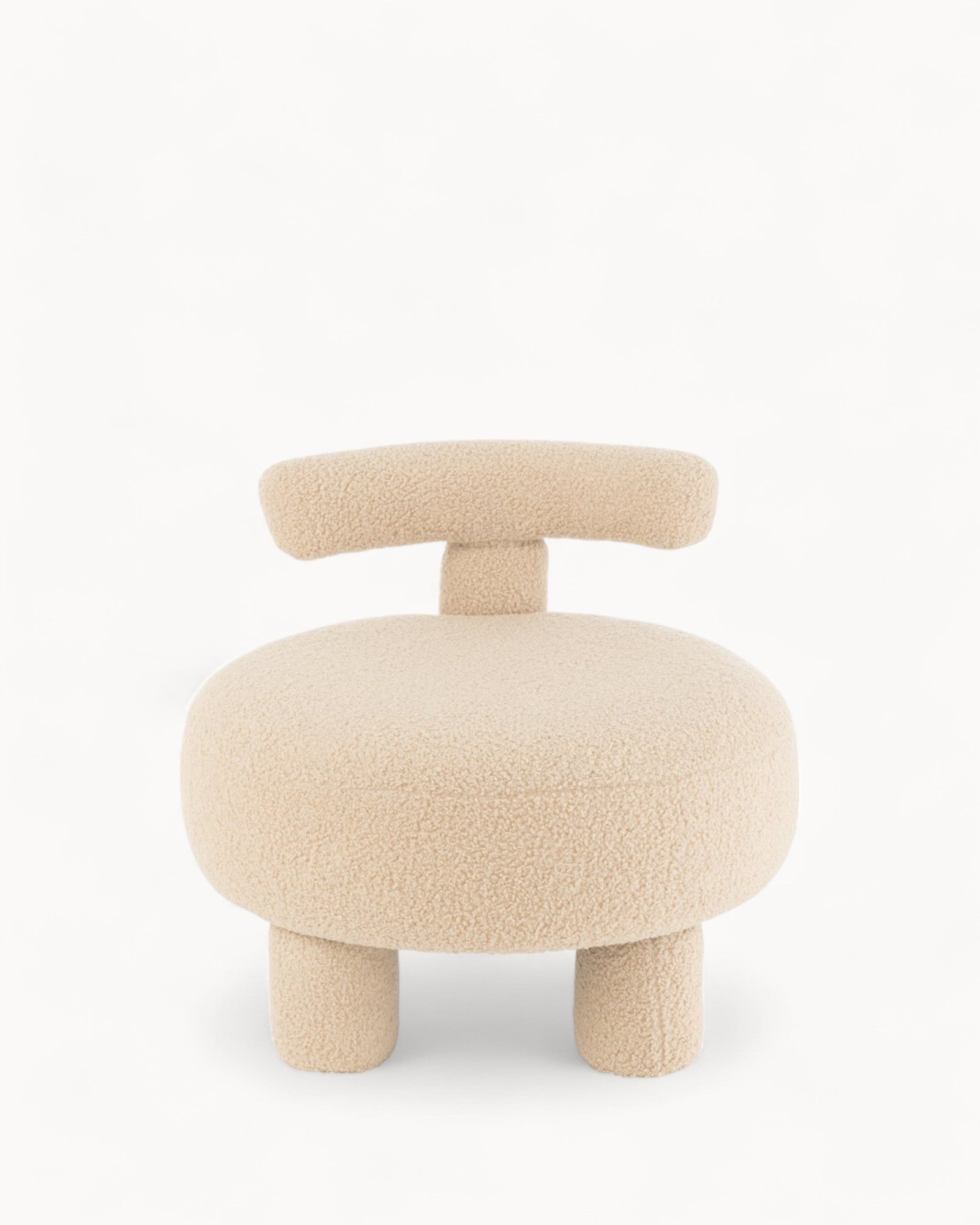 Stool with Chairback – Round Bouclé Beige – Soft & Modern Seating