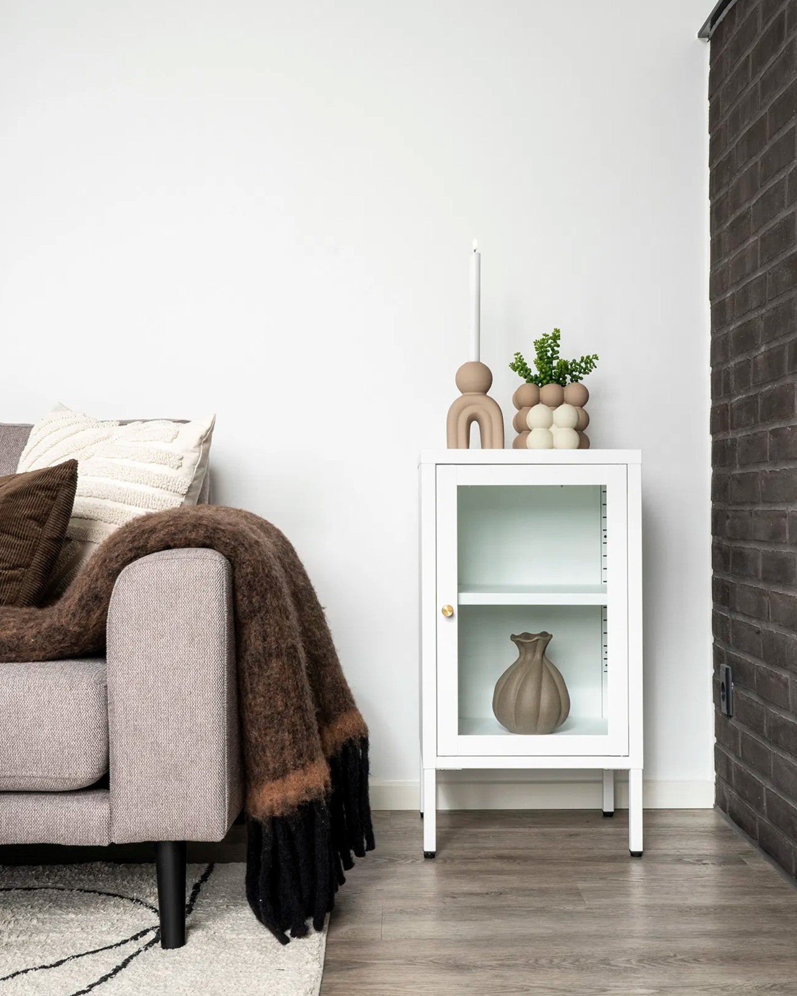Metal Cabinet with Glass Door - Dalby - White - 38x35x70 cm - Modern