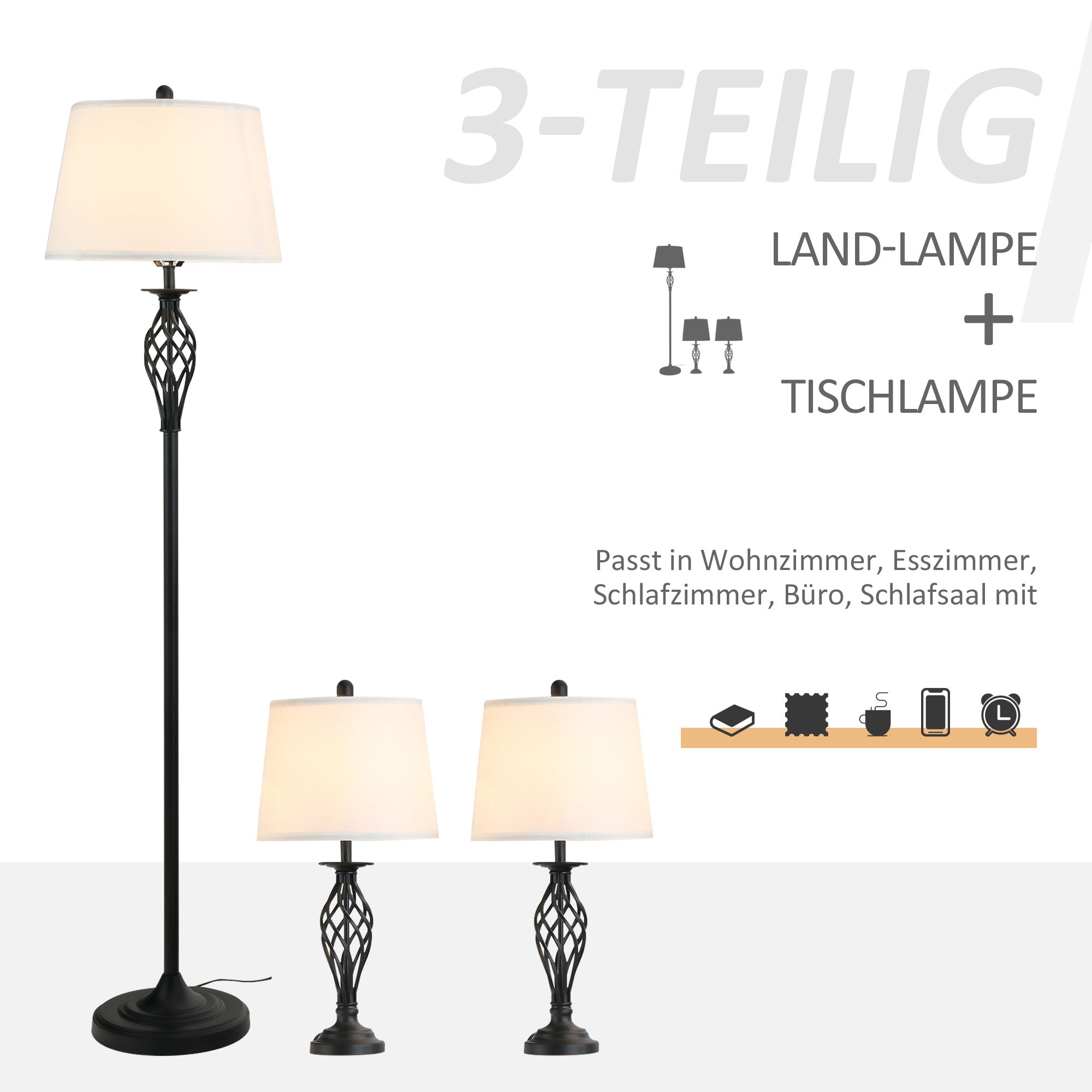 Vintage 3-Piece Lamp Set with Floor and Table Lights