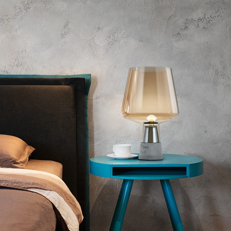 Modern Minimalist Smoked Glass Table Lamp with Concrete Base