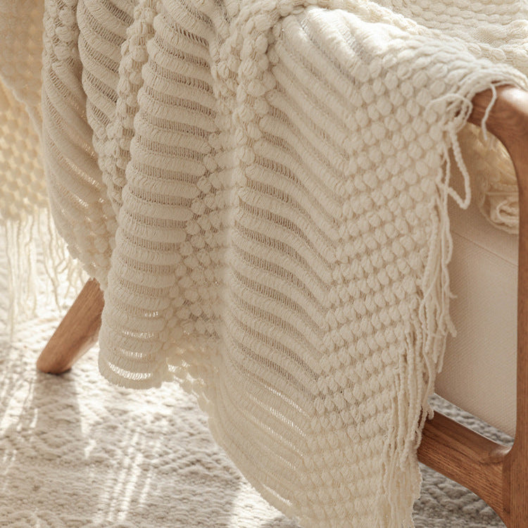 Fringed Knit Throw Blanket – Soft Living Room Blanket in Modern Textured Design