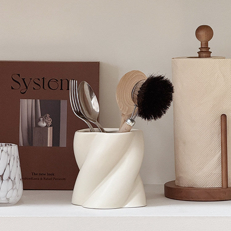 Minimalist Ceramic Utensil Holder in Sculptural Design