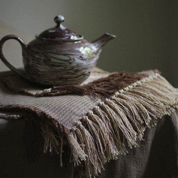 Minimalist Linen-Cotton Mix Table Runner with Fringe