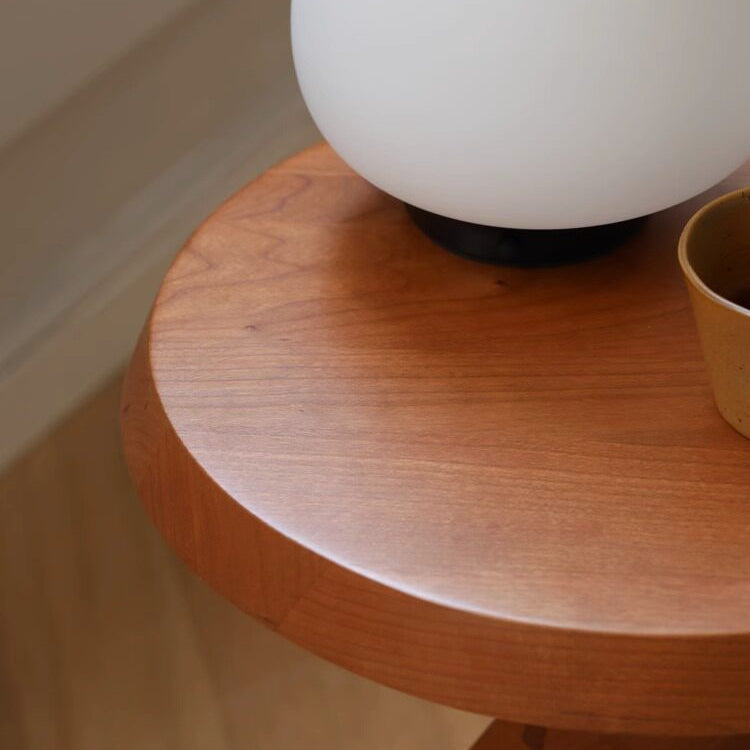 Round Solid Wood Side Table in Mid-Century Style