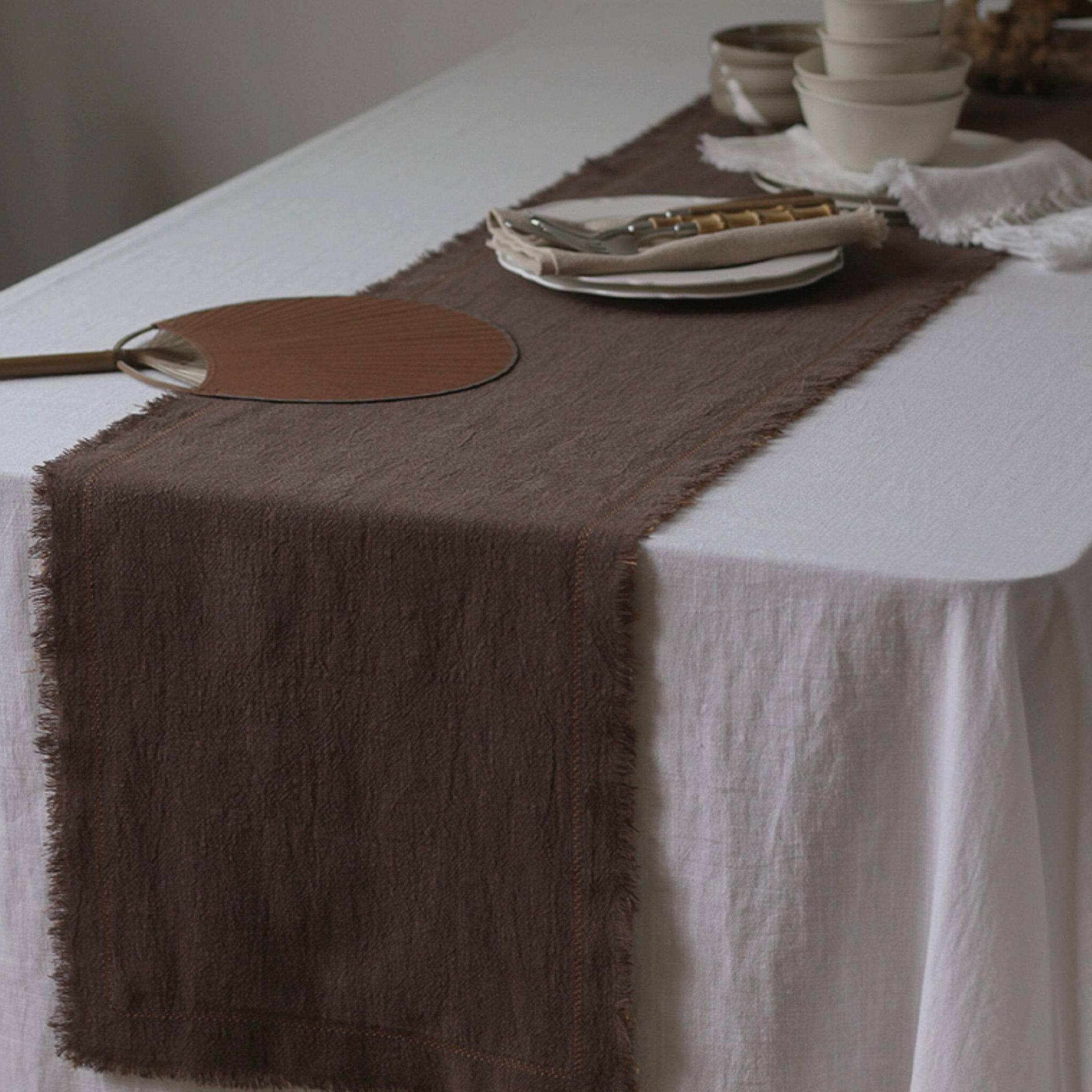 Embroidered Extra-Thick Ramie-Cotton Table Runner