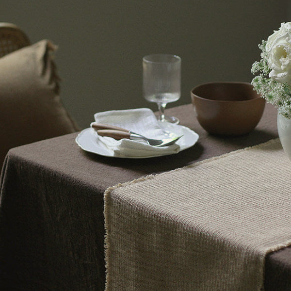 Minimalist Linen-Cotton Mix Table Runner with Fringe