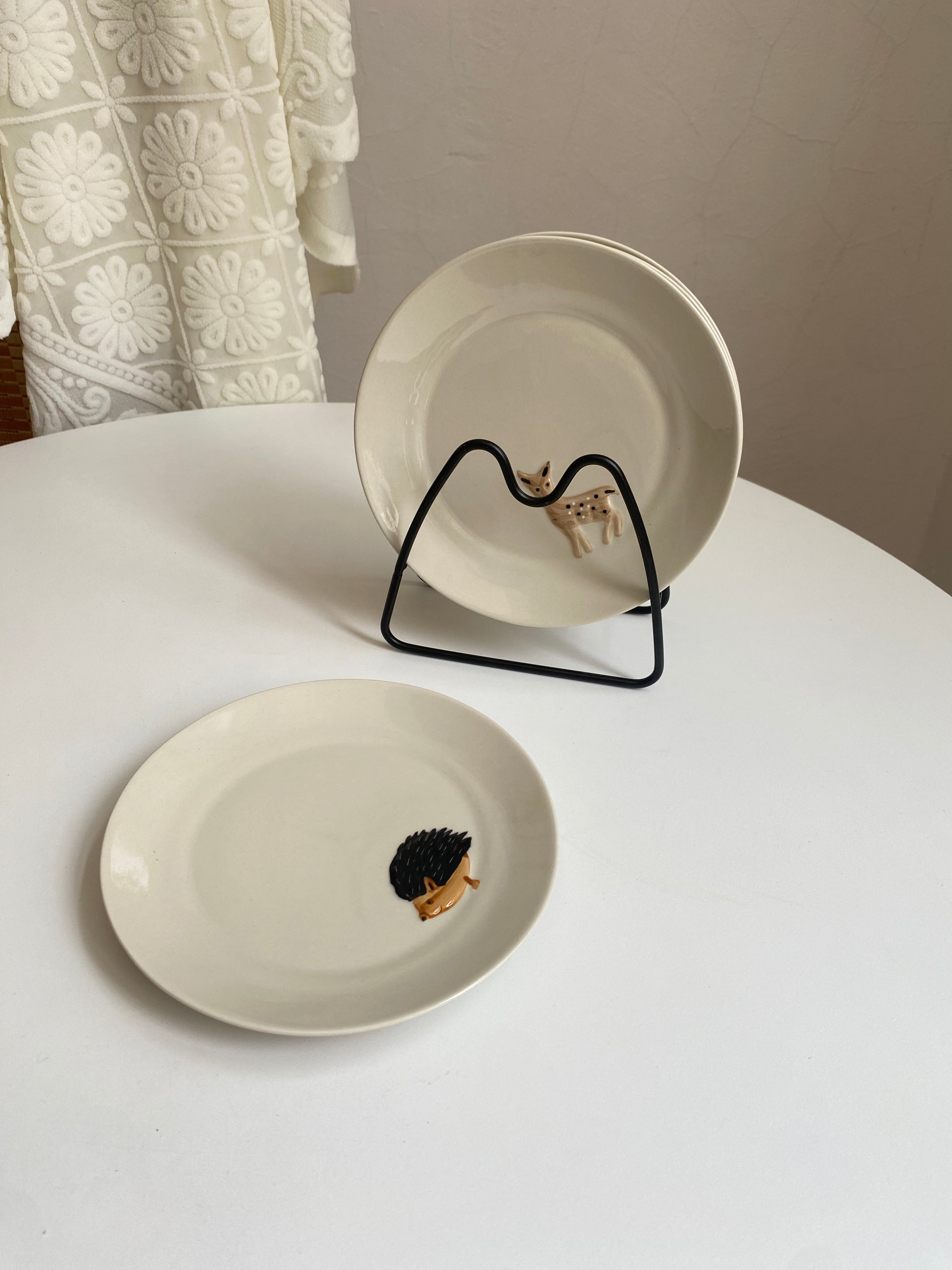 Ceramic Dessert and Snack Plate with Animal Motifs