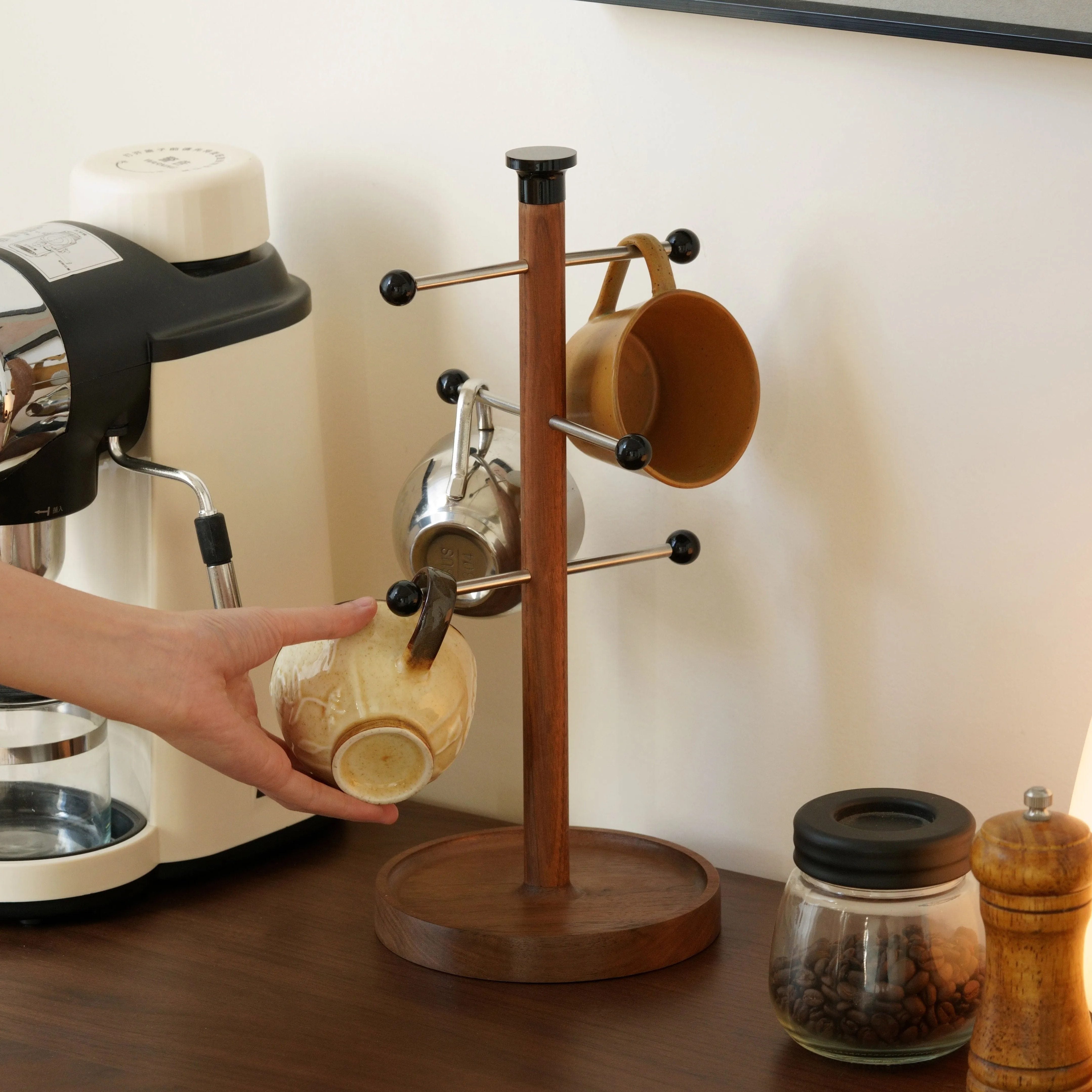 Wooden Mug Holder – Modern Cup Stand in Cherry or Walnut Wood
