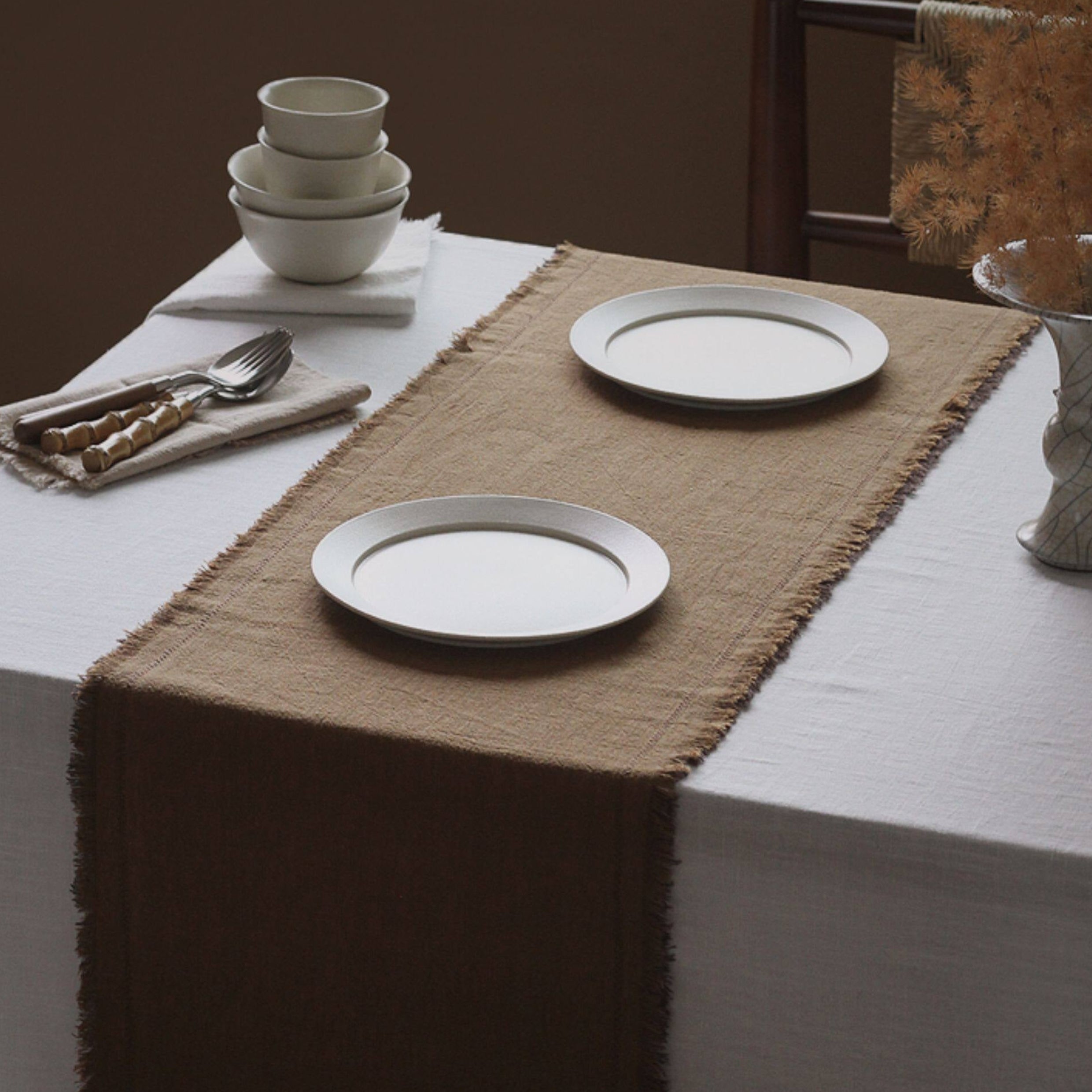 Embroidered Extra-Thick Ramie-Cotton Table Runner