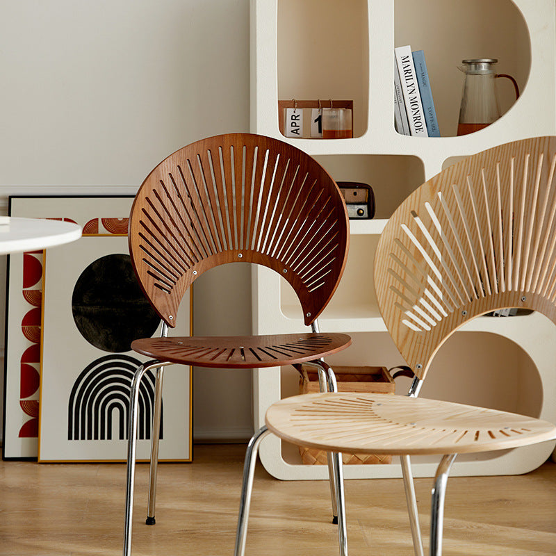 Minimalist Shell-Shaped Solid Wood Dining Chair