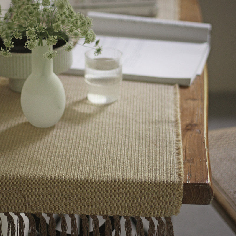 Minimalist Linen-Cotton Mix Table Runner with Fringe