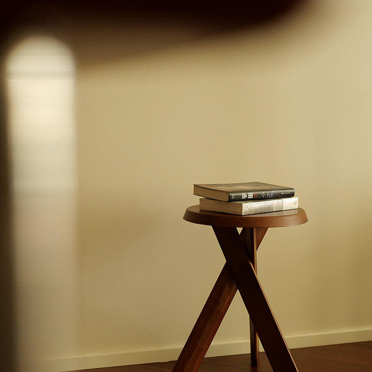 Round Solid Wood Side Table in Mid-Century Style