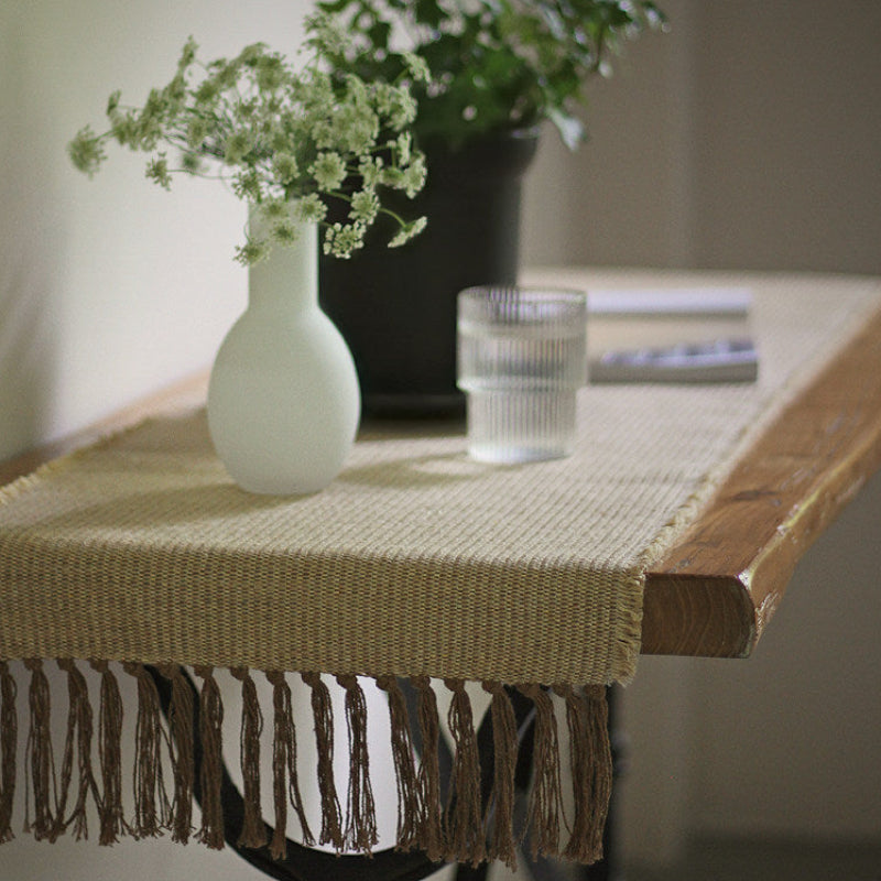 Minimalist Linen-Cotton Mix Table Runner with Fringe