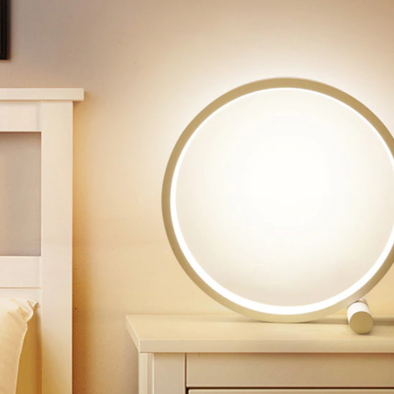 Moderne Halo LED Nachttischlampe, Dimmbar, Aluminium/PVC, Minimalistisches Design