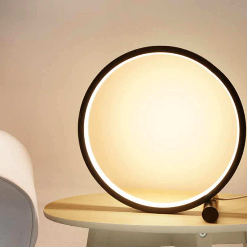 Moderne Halo LED Nachttischlampe, Dimmbar, Aluminium/PVC, Minimalistisches Design